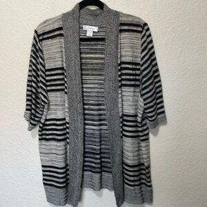 CJ Banks Women's Open Front Shirt Sleeve Cardigan Black, Gray And White 2X.